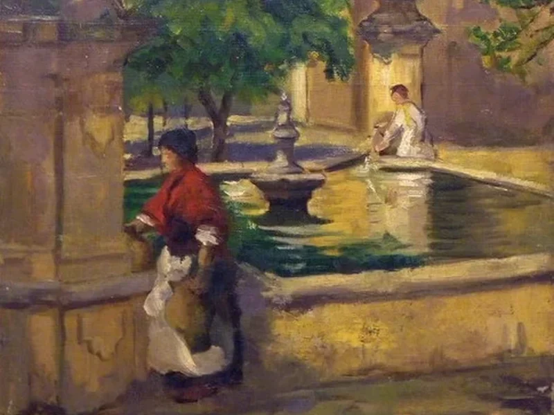 1894-Márton Hosszu - Scena di strada spagnola con un pozzo, 1926